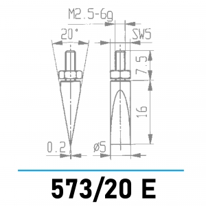 573/20 E - Schneidenförmiger Messeinsatz mit Einstellmutter für Messuhren und Feinzeiger