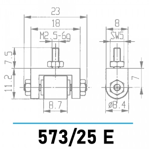 573/25 E - Rollenmesseinsatz Ø 8,4 mm mit Einstellmutter für Messuhren und Feinzeiger