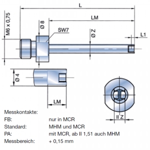 DIATEST Bohrungsmessdorn Ø 2,500 - 3,000 mm - für kleine Ø - T-BMD-FB