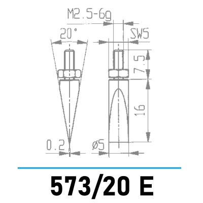 573/20 E - Schneidenförmiger Messeinsatz mit Einstellmutter für Messuhren und Feinzeiger