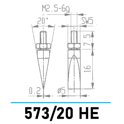 573/20 HE - Schneidenförmiger Messeinsatz mit Einstellmutter für Messuhren und Feinzeiger