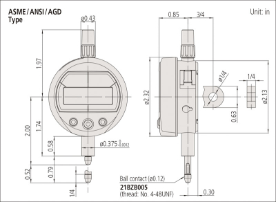 MITUTOYO Digitale Solarmessuhr ID-SS, ANSI/AGD - 12,7 mm - 0,010 mm / 0.0005"